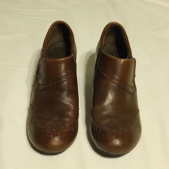 Brown Leather Born Heeled Clogs - Picture 2 of 10